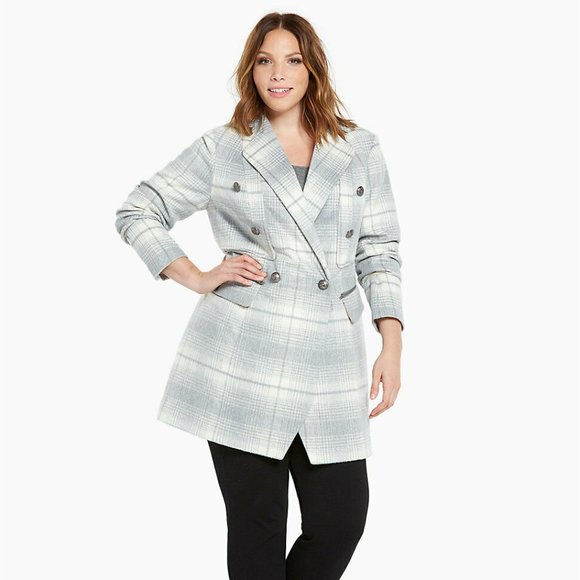 torrid Jackets & Blazers - Torrid Plaid Wool Blend Midi Coat Gray HW9555